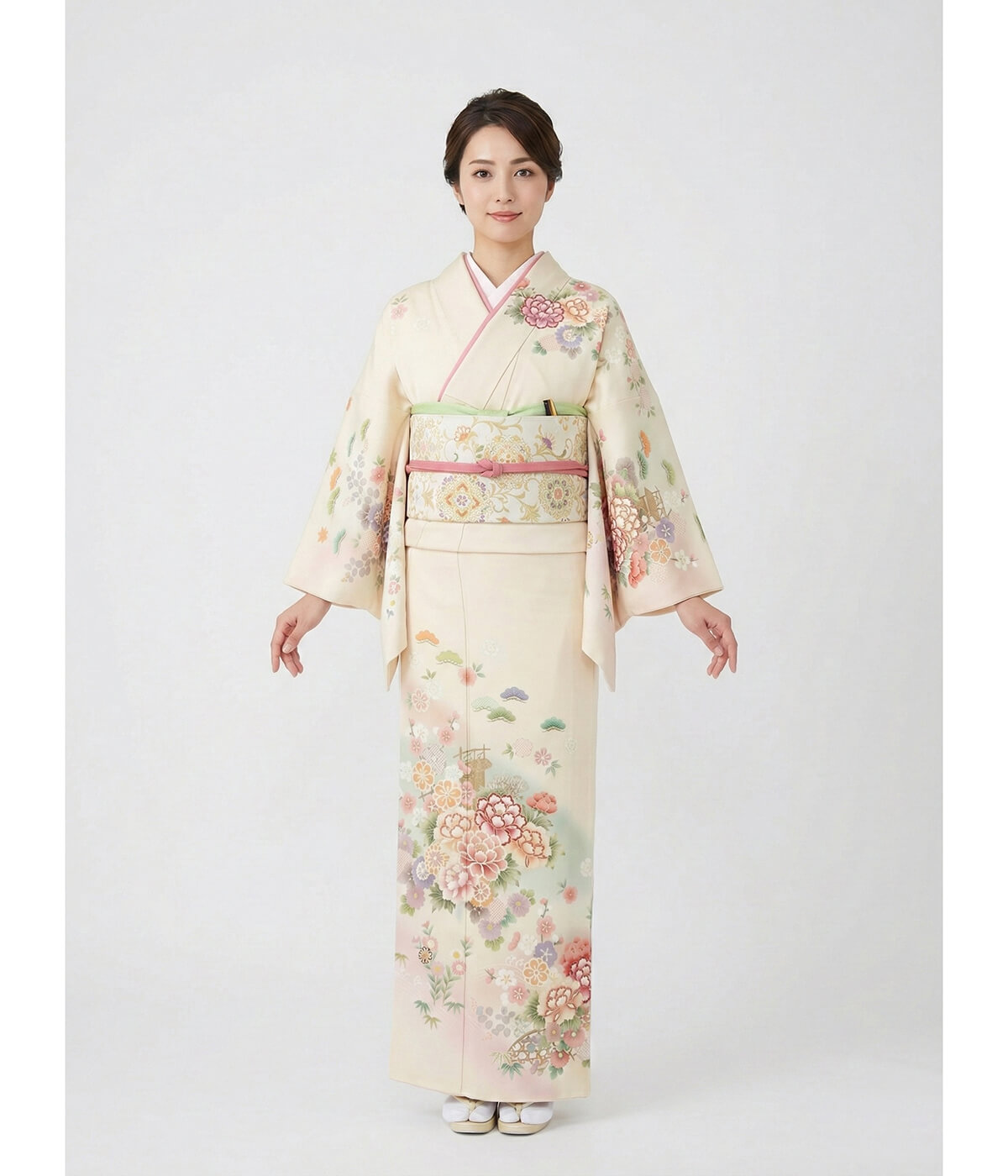 訪問着 黒地と白地に唐花