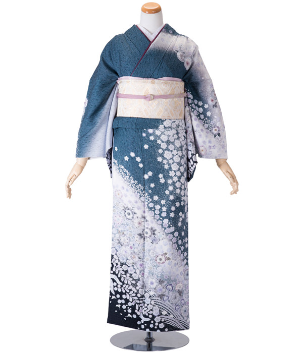訪問着・もえぎ色 桜と辻が花