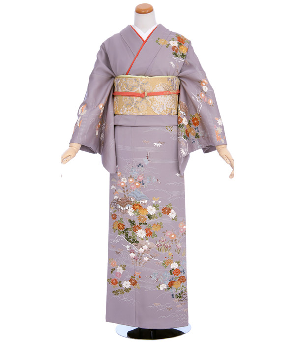 訪問着・薄紫色 茶屋辻と四季の花