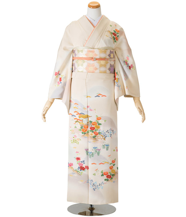 訪問着・きなり色 遠山ボカシと四季花