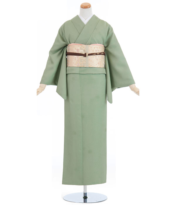 色無地・老竹(おいたけ)色 一つ紋入り