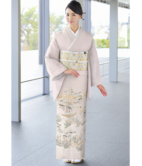 色留袖・薄紫色 松に鶴 京友禅
